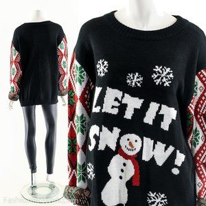 Ugly Christmas Sweater,Black Snowman Sweater,Handmade Tacky Christmas Sweater,Fe
